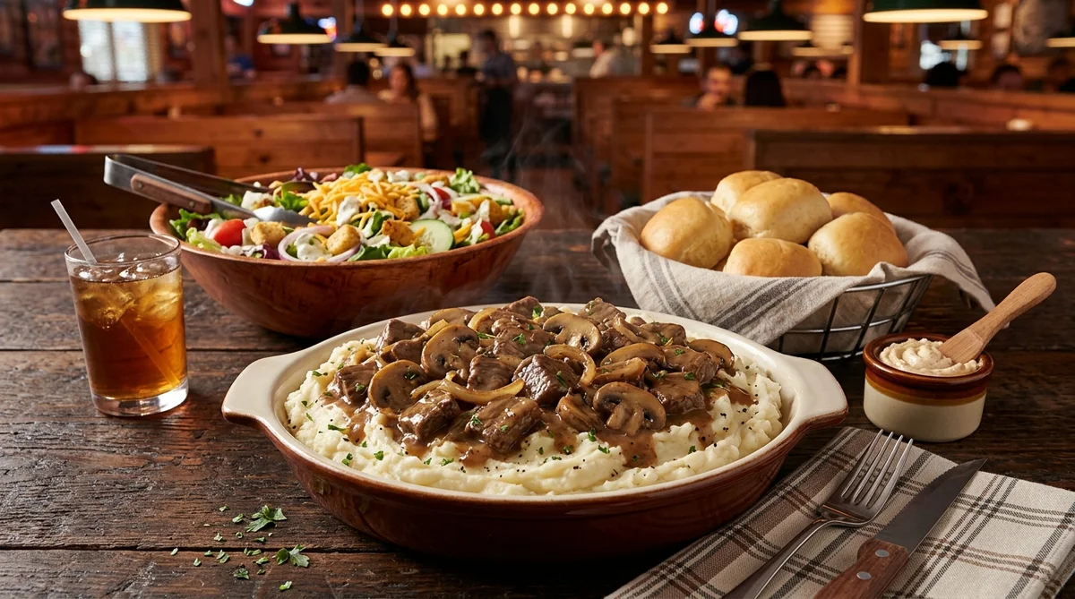 Texas Roadhouse Savory Sirloin Beef Tips Family Pack (2 lbs Tips with Gravy) – family takeout meal spread