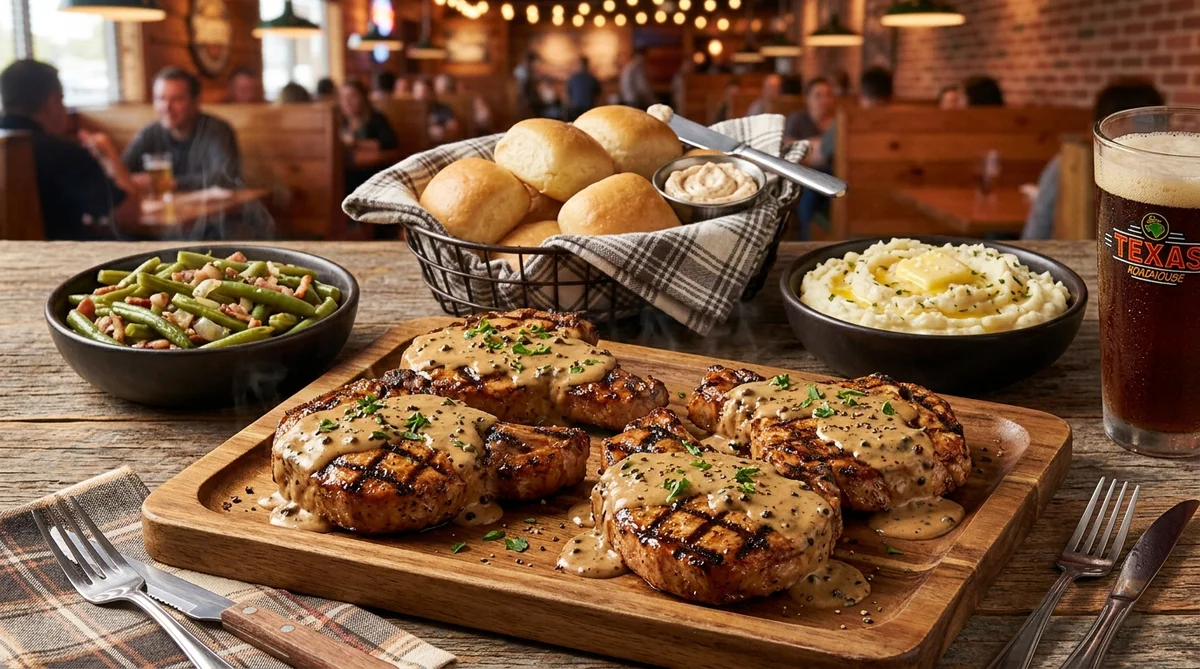 Texas Roadhouse Grilled Pork Chops Family Pack (4 Boneless Chops) – family takeout meal spread