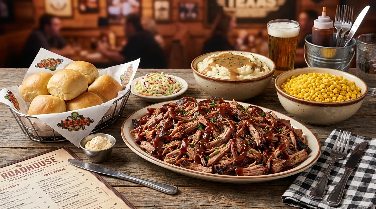 Texas Roadhouse Slow-Cooked Pulled Pork Family Pack (2 lbs Pork) – family takeout meal spread