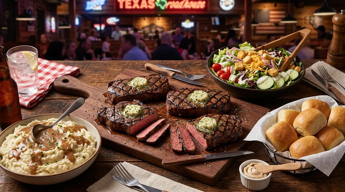 Texas Roadhouse USDA Choice Sirloin Family Pack (4 x 6 oz Steaks) – family takeout meal spread